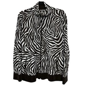 2/$30 Chicos Full Zip Track Jacket Size 2 L Zebra Print Semi Sheer Boho Stretch